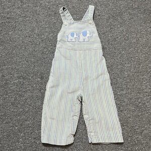 Vintage Health-Tex Baby Striped Corduroy Overalls Elephant Embroidery 24 M